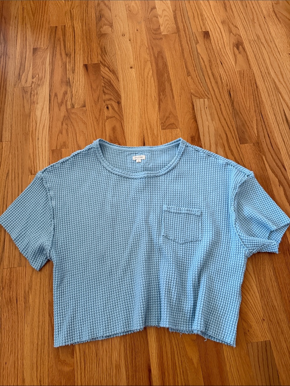 Pilcro Light Blue Waffle-Knit Cropped Tee